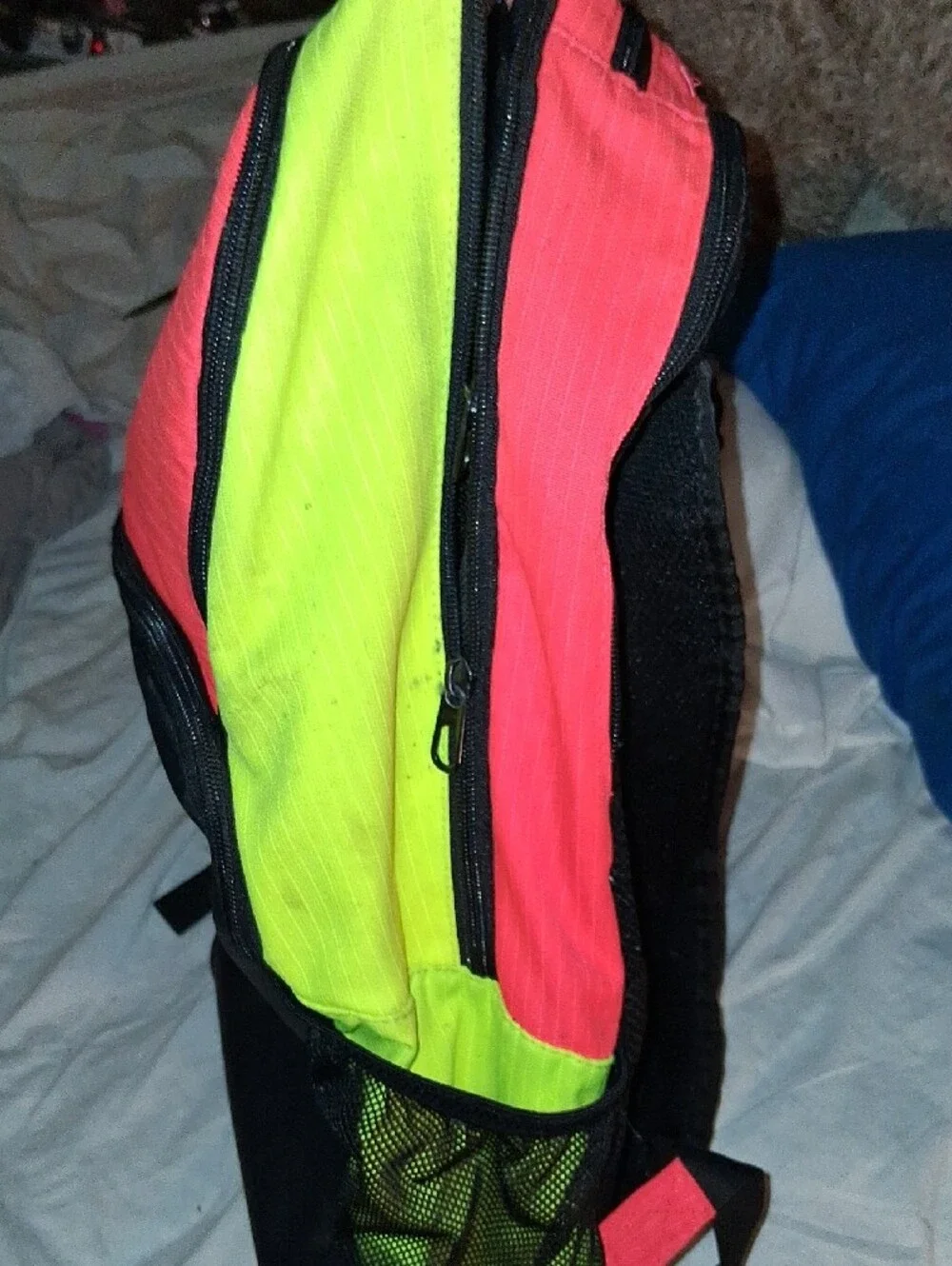Nike Black Backpack with Neon Yellow and Coral Red Panels